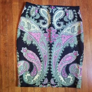 Beautiful multi colored paisley skirt. Fully lined .zips in the back.